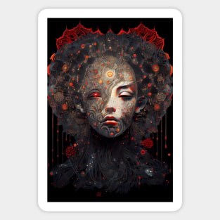 Heartless Vengeance: A Deadly Ninja Geisha with Ofuda and Melting Hearts Sticker